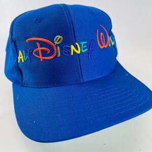 VTG Walt Disney World Hat Cap Snapback Blue Goofy’s Hat Co Rainbow Lettering 90s